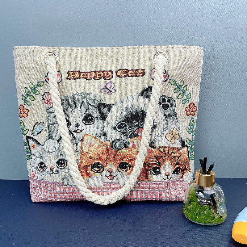 Compre grande e ganhe pequeno grátis] Bolsa de lona portátil moda desenho animado bolsa de ombro bordada bolsa de estuda