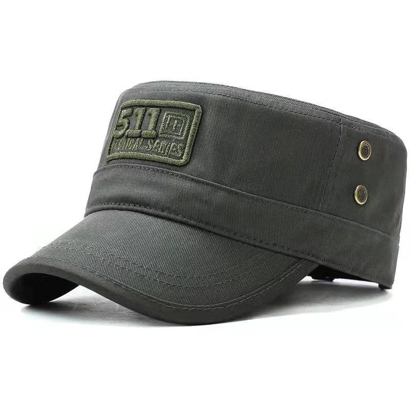 Boné militar com estrela vermelha bordada, boné militar verde exército, chapéu unissex de topo reto, estilo Vi.