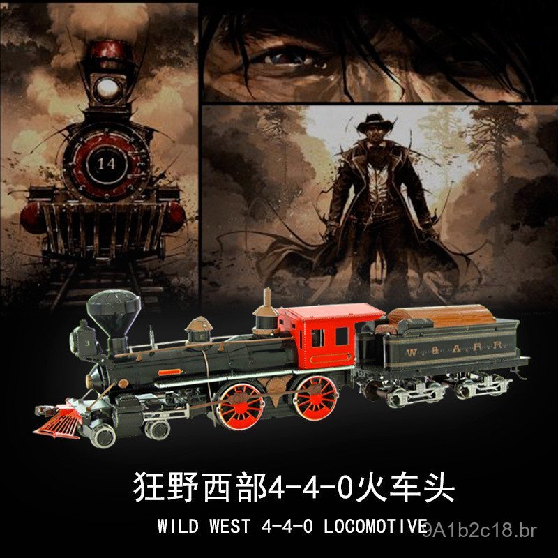 Aipin Metal Aço Inoxidável DIY Modelo de Montagem 3D Locomotiva 4-4-0 do Velho Oeste