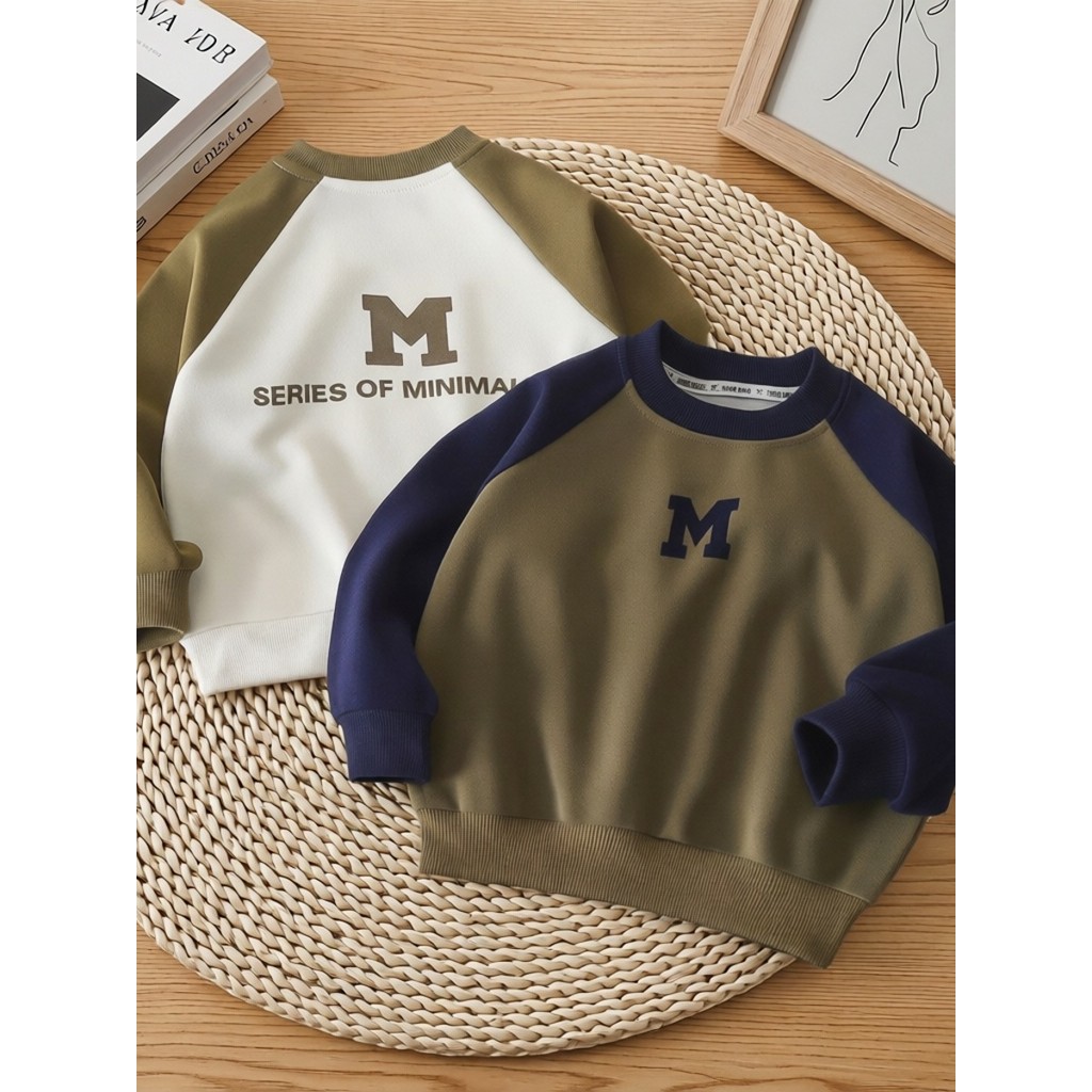 Crianças outono inverno novo estilo moletom versão coreana Casual manga comprida camiseta meninos meninas cor-bloqueio c