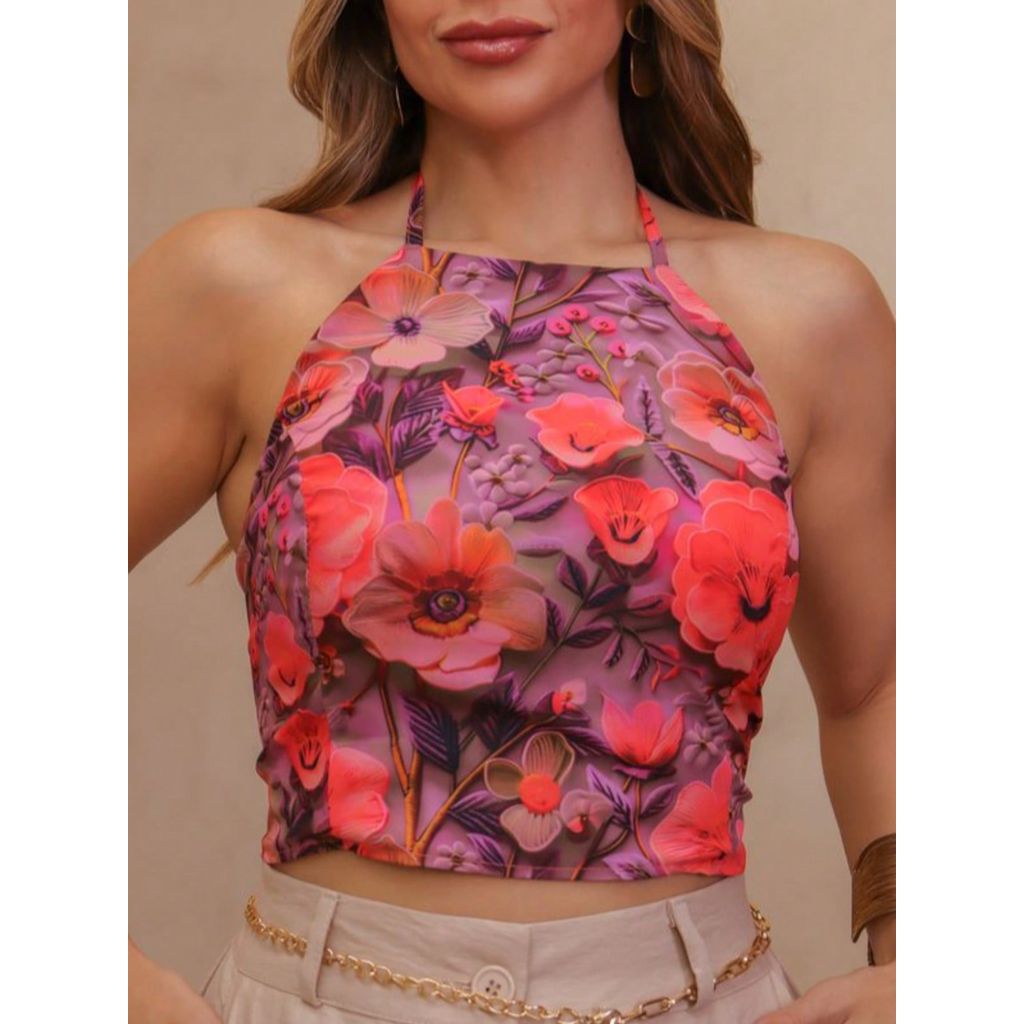 cropped combojo 3d estampa amarrar atras novo top21