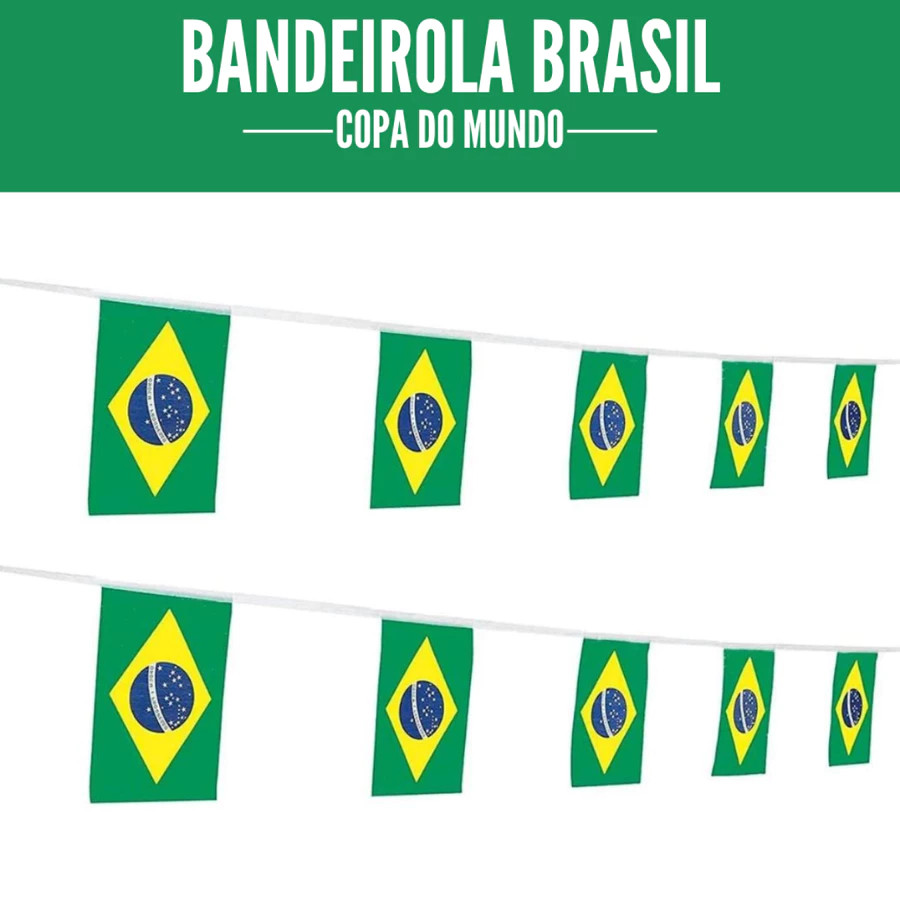Bandeirinha do Brasil Bandeirola Varal Tecido 14 por 21 - 4.5 a 18 metros - Copa do Mundo