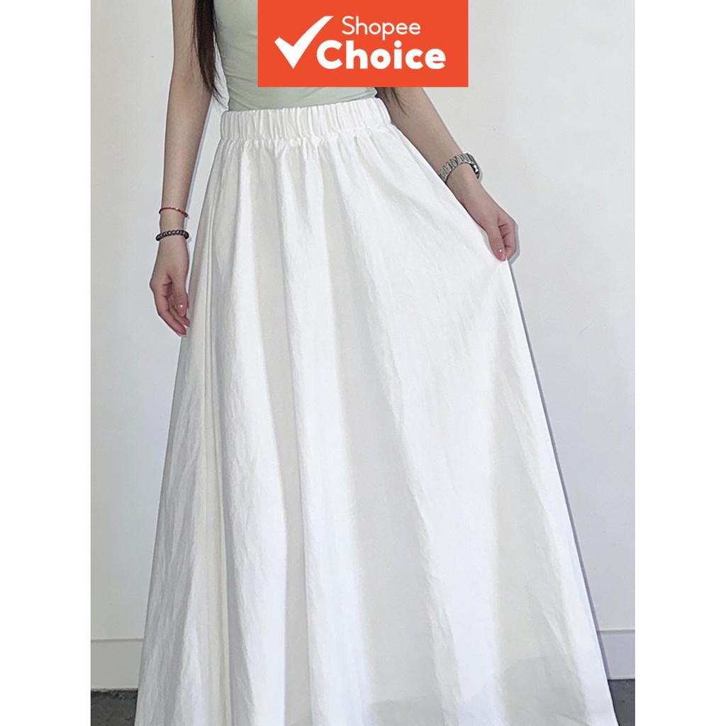 Saia Maxi Feminina Branca de Cintura Alta Plissada – Saia Longa Casual de Praia Verão