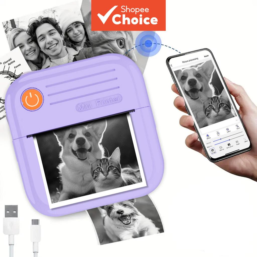 Mini Adesivo Térmico De Bolso Sem Fio Impressora De Recibos Portátil Inteligente 1 Rolo De Papel Foto Diário Nota Memora