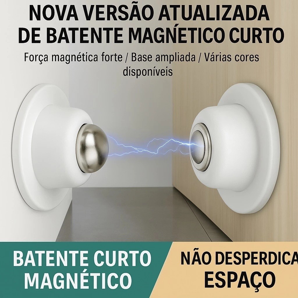 Prendedor de Porta Branco Magnético Inox 304 Forte com Adesivo ou Parafuso Anti Impacto