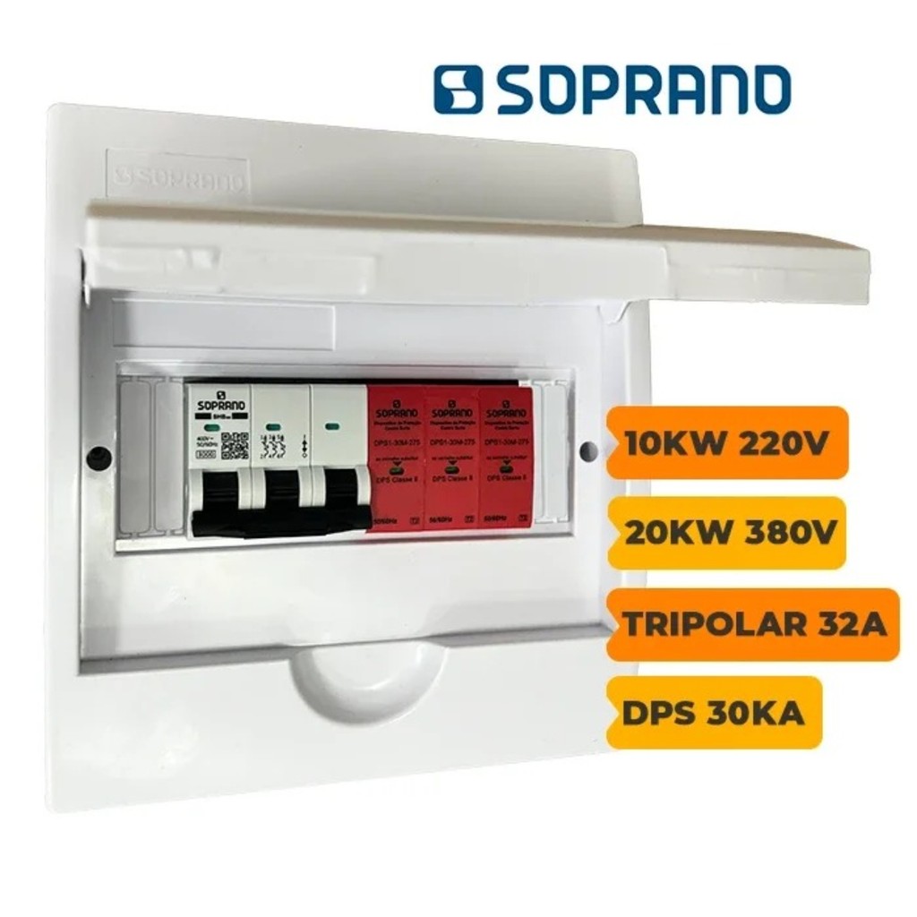 Quadro CA de Distribuição Tripolar 32A Com DPS 30kA 275V