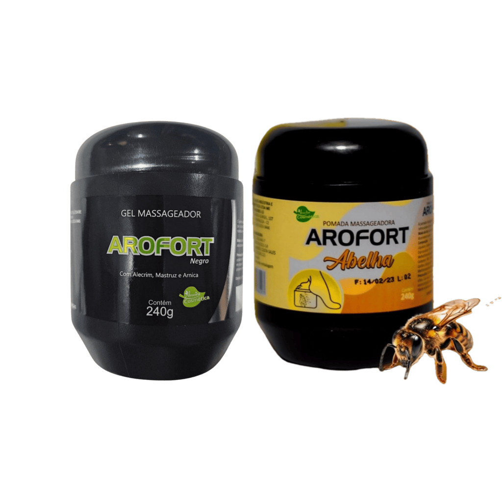 Kit Gel Massageador Negro + Pomada Abelha AROFORT 240g Aroeira Cosmética Massagem Corporal Copaíba