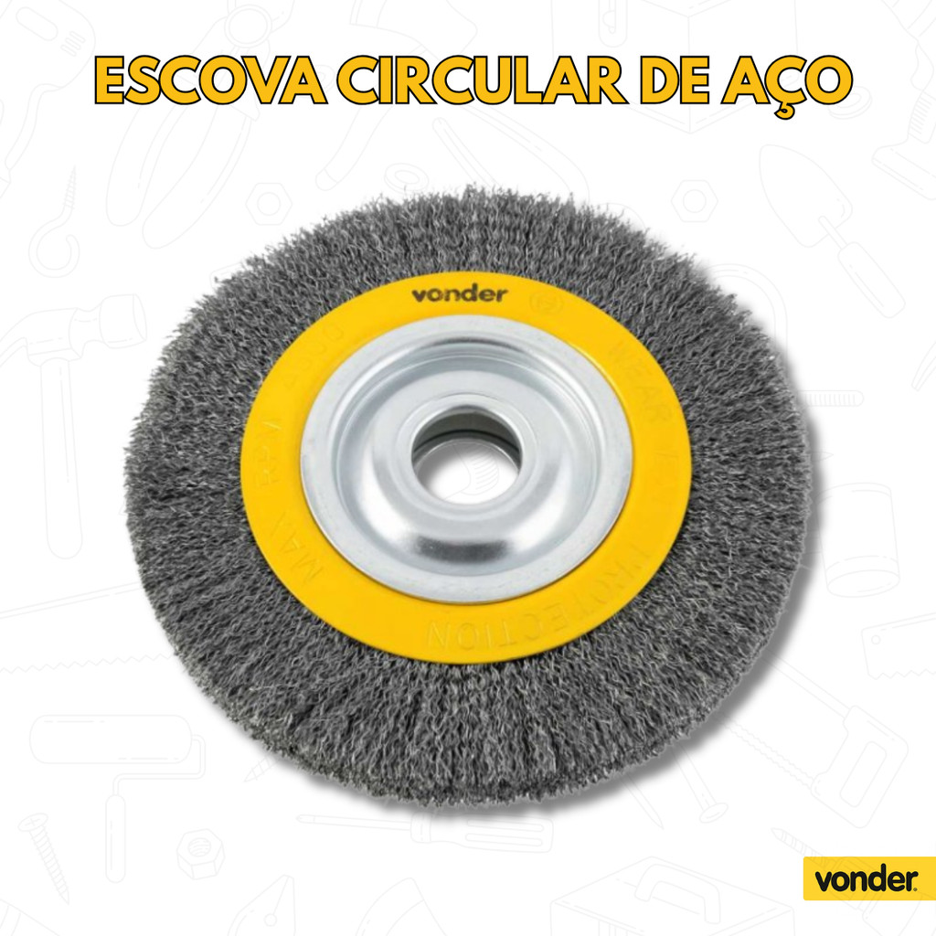 Escova Circular Aço 8" Ondulada c/ Buchas Vonder
