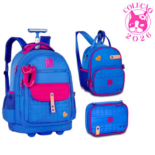 Kit Mochila de Rodinhas Com Estojo e Lancheira Rebecca Bonbon Plush Dreams Cor:Azul em Oferta na Shopee