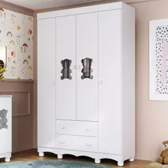 Guarda-roupa Infantil 122cm com Vidro 4 Portas e 2 Gavetas Ternura Multimóveis MP4478