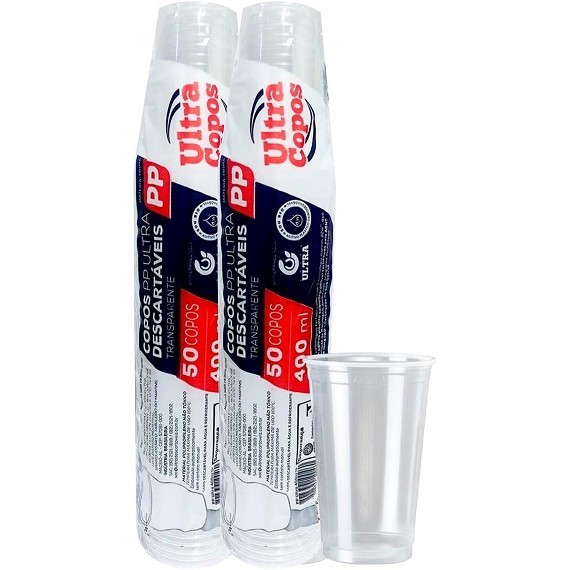 100UN Pacotes de Copo de 400ml PP Transparente Liso Ultra Copos Replast