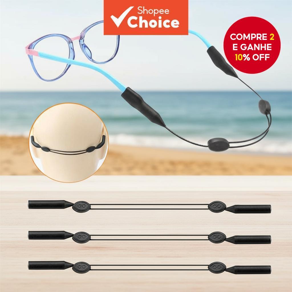 Alça ajustável para óculos masculino e feminino, cordão de silicone esportivo antiderrapante para suporte de óculos de em Oferta na Shopee