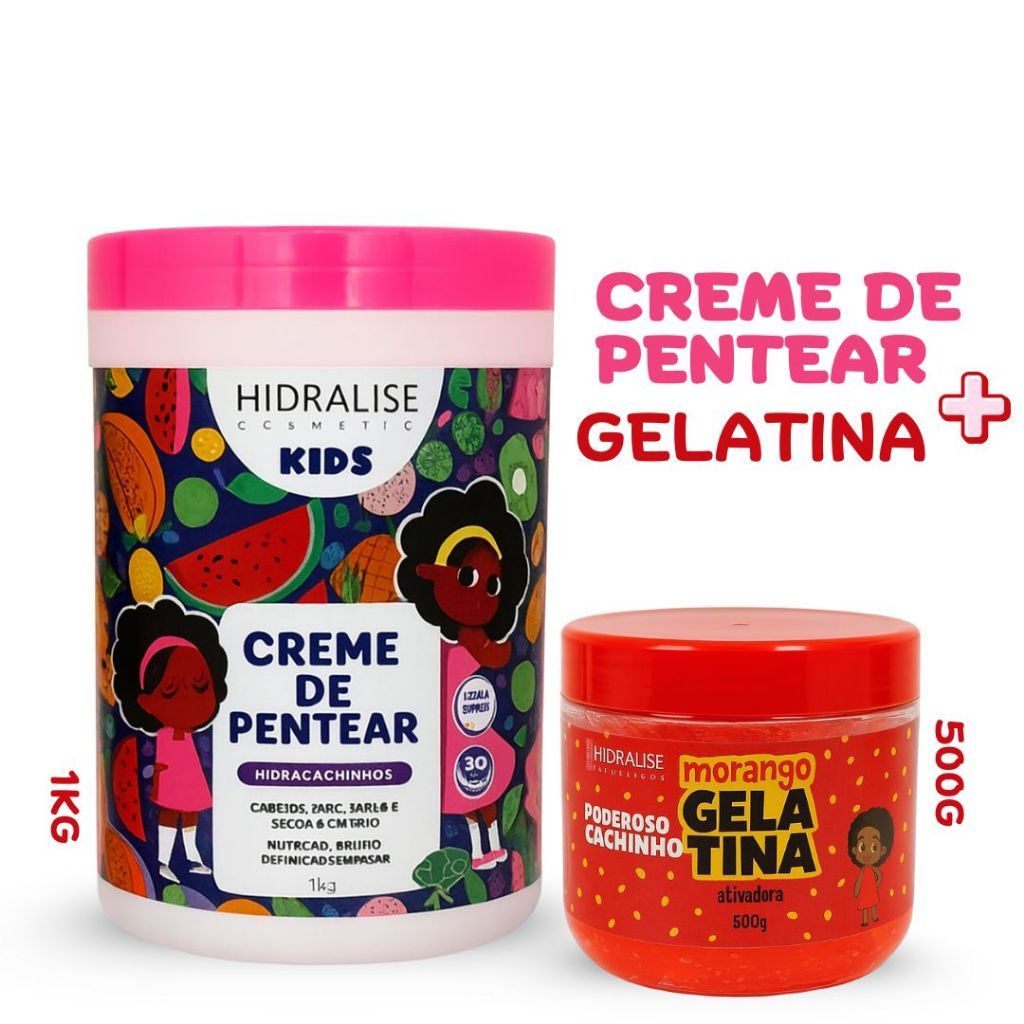 Kit Creme para Pentear + Gelatina de Morango cabelos Cacheado Ondulado e Crespo
