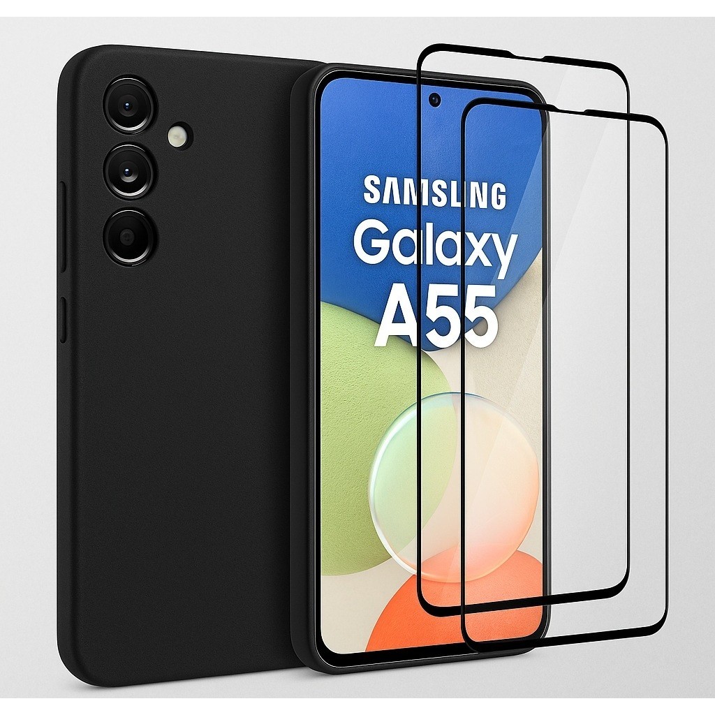 Samsung Galaxy A55 · Capinha Silicone Macia + 2 Películas de Vidro 3D
