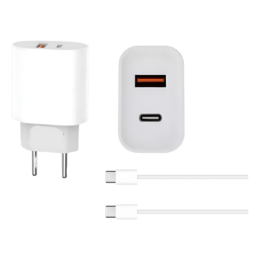 Fonte e Cabo Turbo 50w IPhone 15 16 17 Pro Plus Max Tipo C - Branco