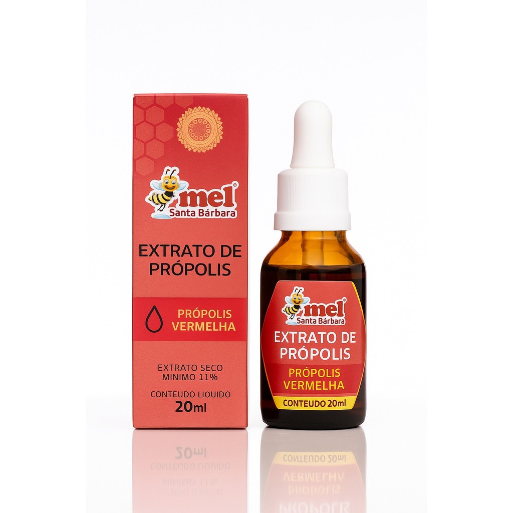 Extrato de Própolis Vermelha 11% – Mel Santa Bárbara 20ml | Conta-Gotas | Imunidade Natural em Oferta na Shopee