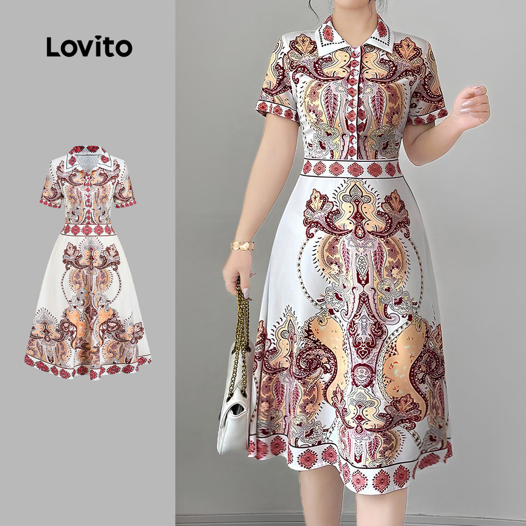 Lovito Vestido Boho com Botões para Mulheres Primavera/Verão LBL31211 em Oferta na Shopee
