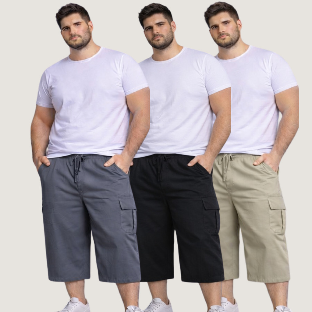 Kit 3 Bermuda Cargo Masculina Plus Size G1/g4 Sarja Algodão