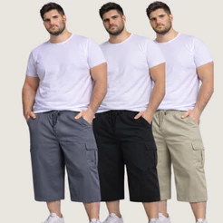 Kit 3 Bermuda Cargo Masculina Plus Size G1/g4 Sarja Algodão