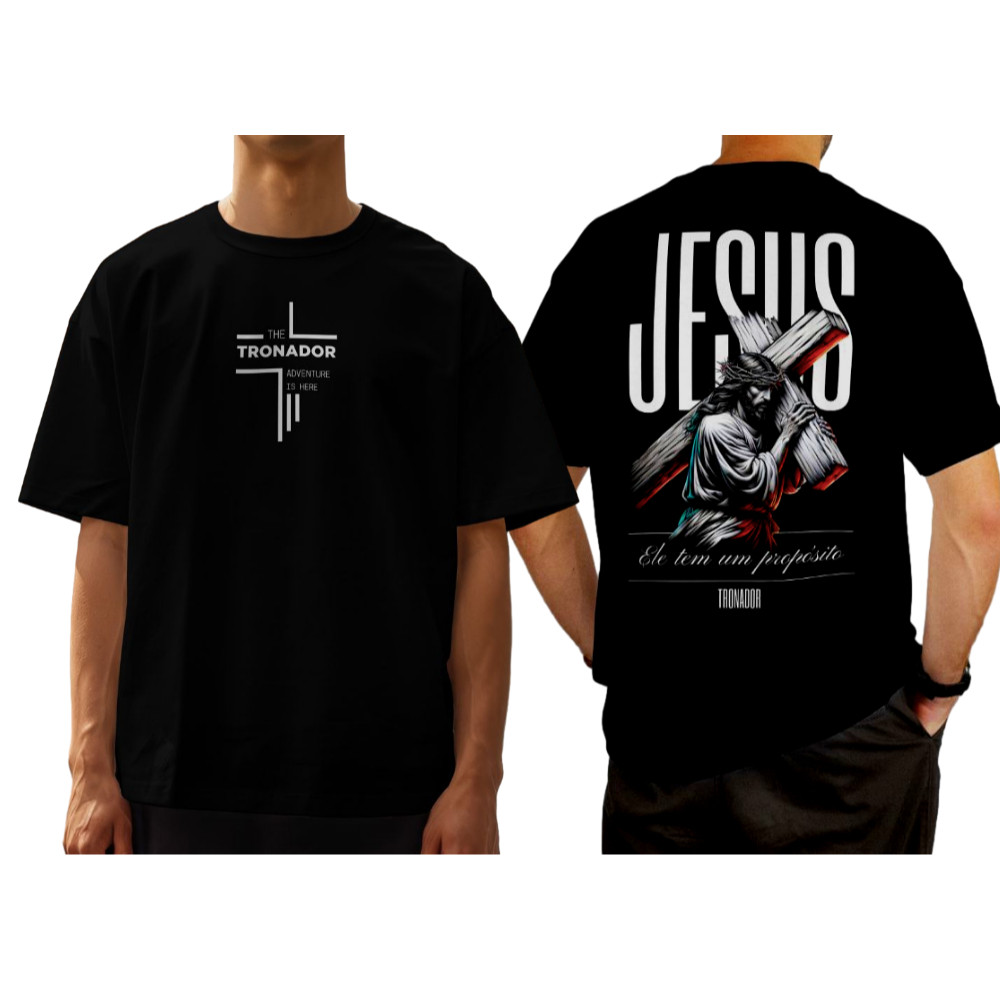 [Camiseta Premium em Algodão Puro]CC Camiseta Oversized Tronador Religiosa Gospel Streetwear Jesus Propósito Preta
