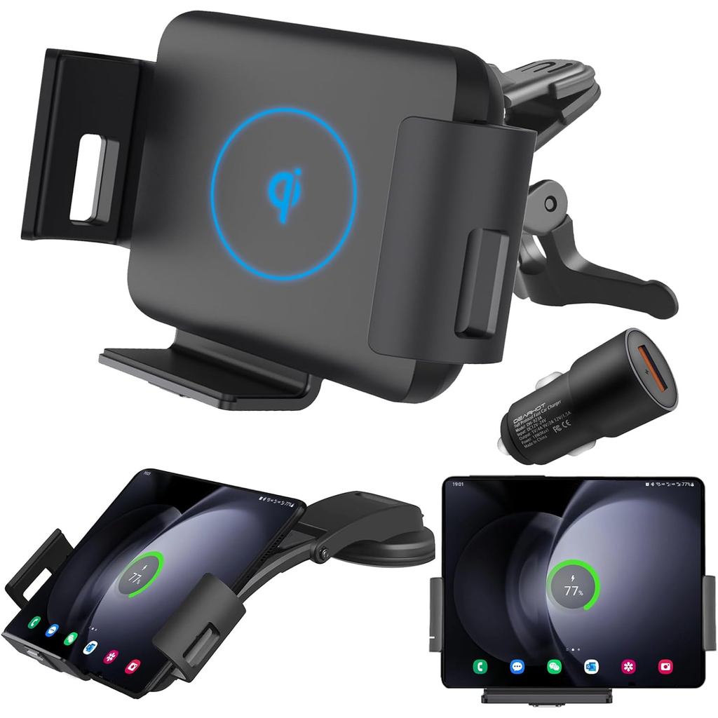 Suporte de Carregamento Sem Fio Qi de 15W para Carro, Compatível com Samsung Gal