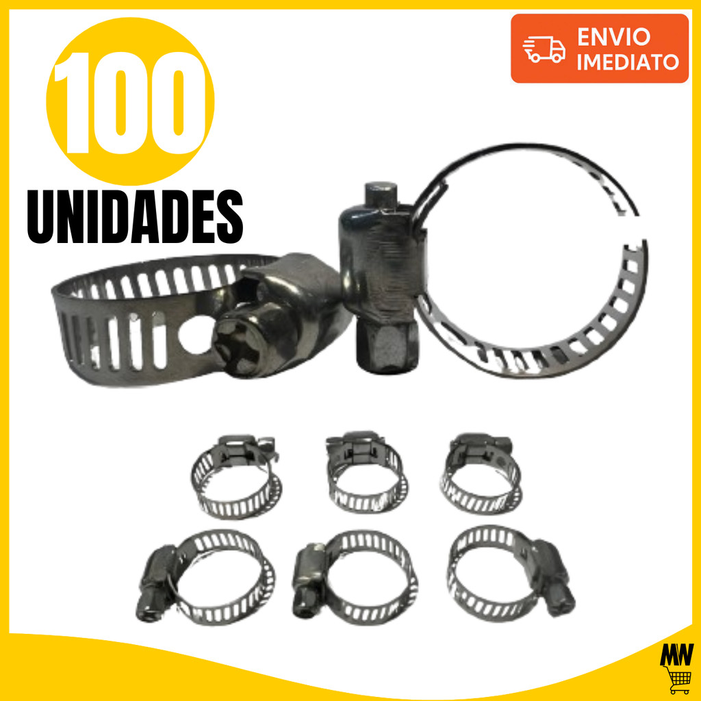 Kit Até 100 Abraçadeiras de Metal Mangueiras de Gás e Jardim Tamanho 8-12 8mm Imediato