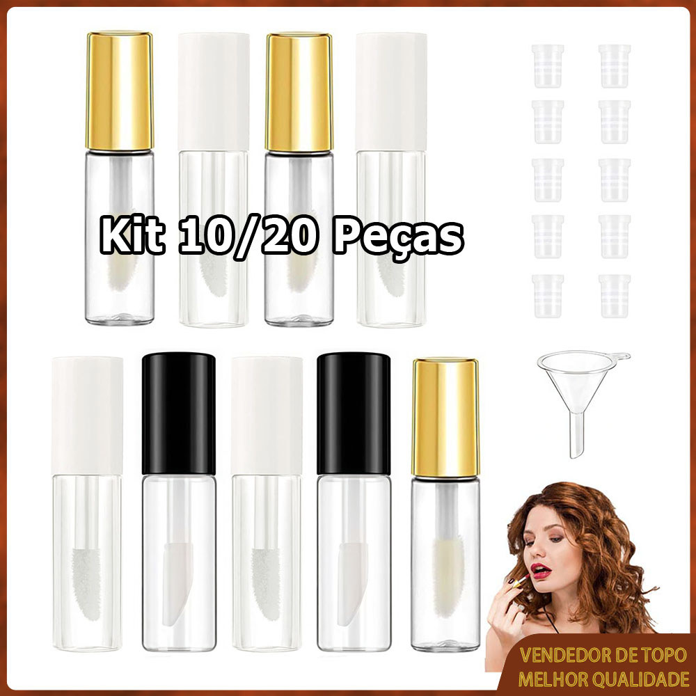 10/20 Tubo vazio de brilho labial de 1,2ml Mini recipiente transparente para protetor labial Tubo plástico com aplicador
