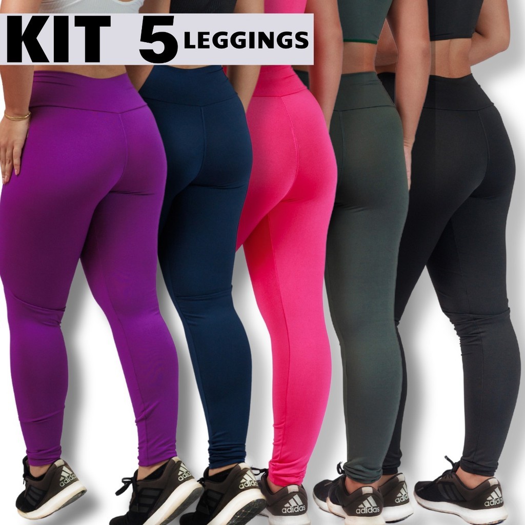 Kit 5 Calça Legging Fitness Lisa Suplex Cintura Alta Academia