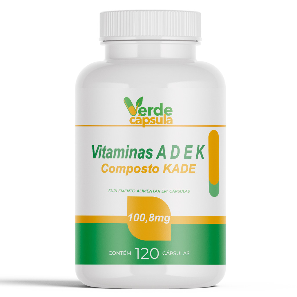 Vitaminas ADEK 120 Cápsulas - Composto KADE - Vitamina A, Vitamina D3, Vitamina E, Vitamina K2