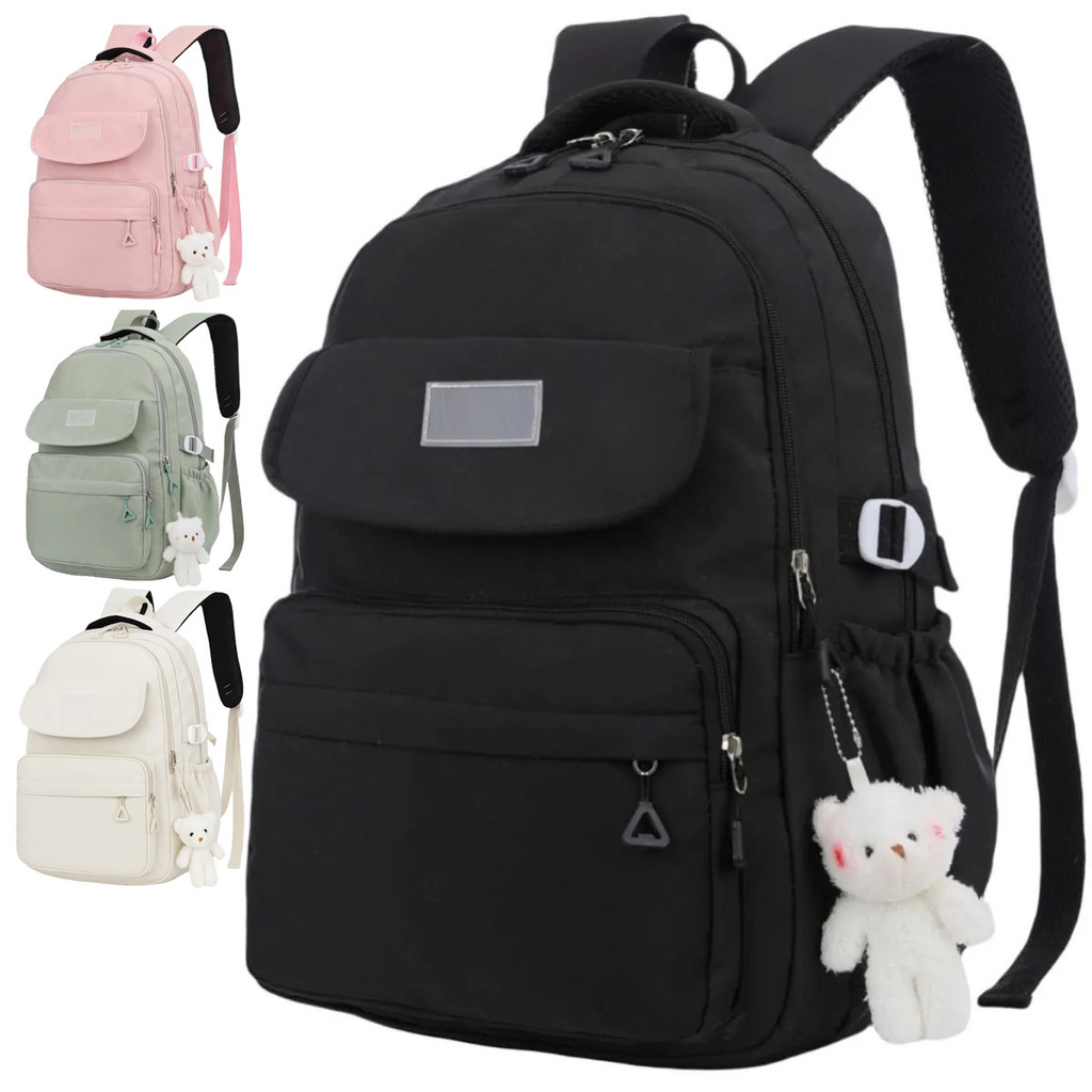 Mochila com Chaveiro de Pelúcia Pingente de Urso Escolar Faculdade Viagem  Impermeável Tippi