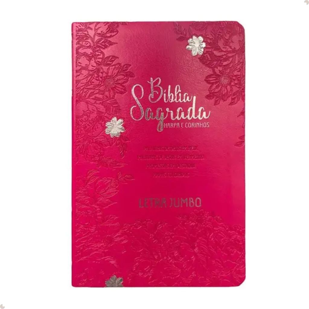 Bíblia Sagrada  ARC | Letra Jumbo | Harpa Avivada e Corinhos | Capa PU Luxo Jardim Pink