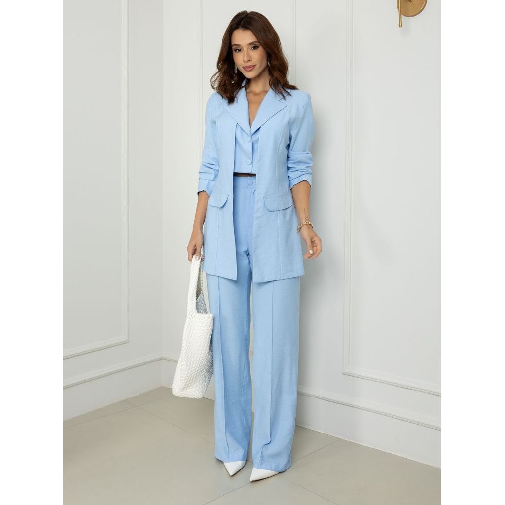 Conjunto Feminino Alfaiataria Blazer com Cropped Integrado e Calça Elegante e Versátil