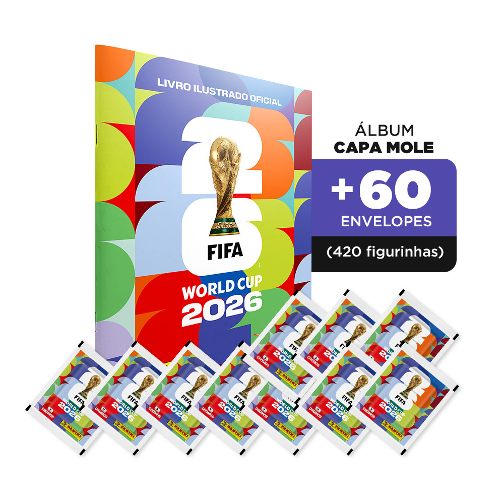 Capa Mole + 60 Envelopes (420 Figurinhas) Álbum Copa do Mundo 2026 - Oficial Panini