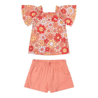 Conjunto Infantil Menina Floral Alegre Elian Laranja em Oferta na Shopee