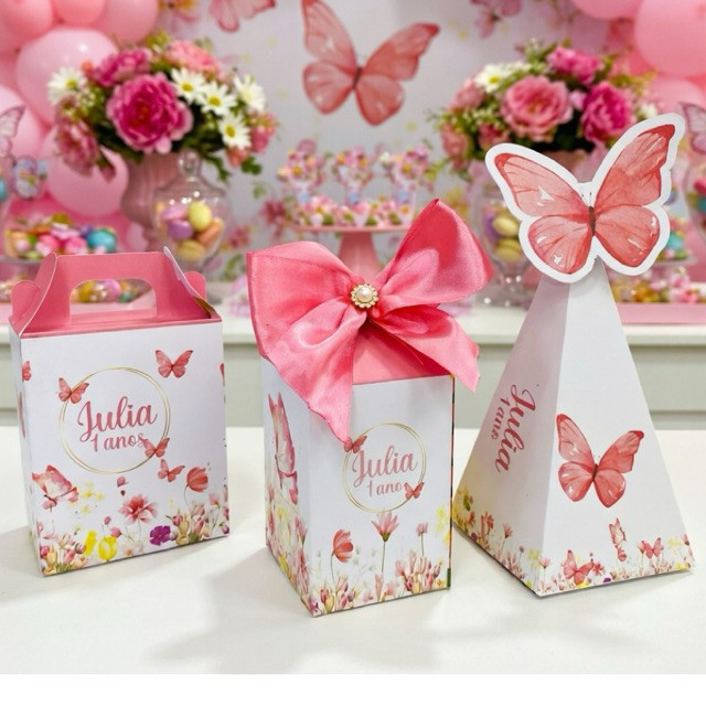 Kit Caixinhas Personalizadas Jardim Encantado Lembrancinhas Festa Infantil Milk + Presente + Pirâmide Pegue e Monte