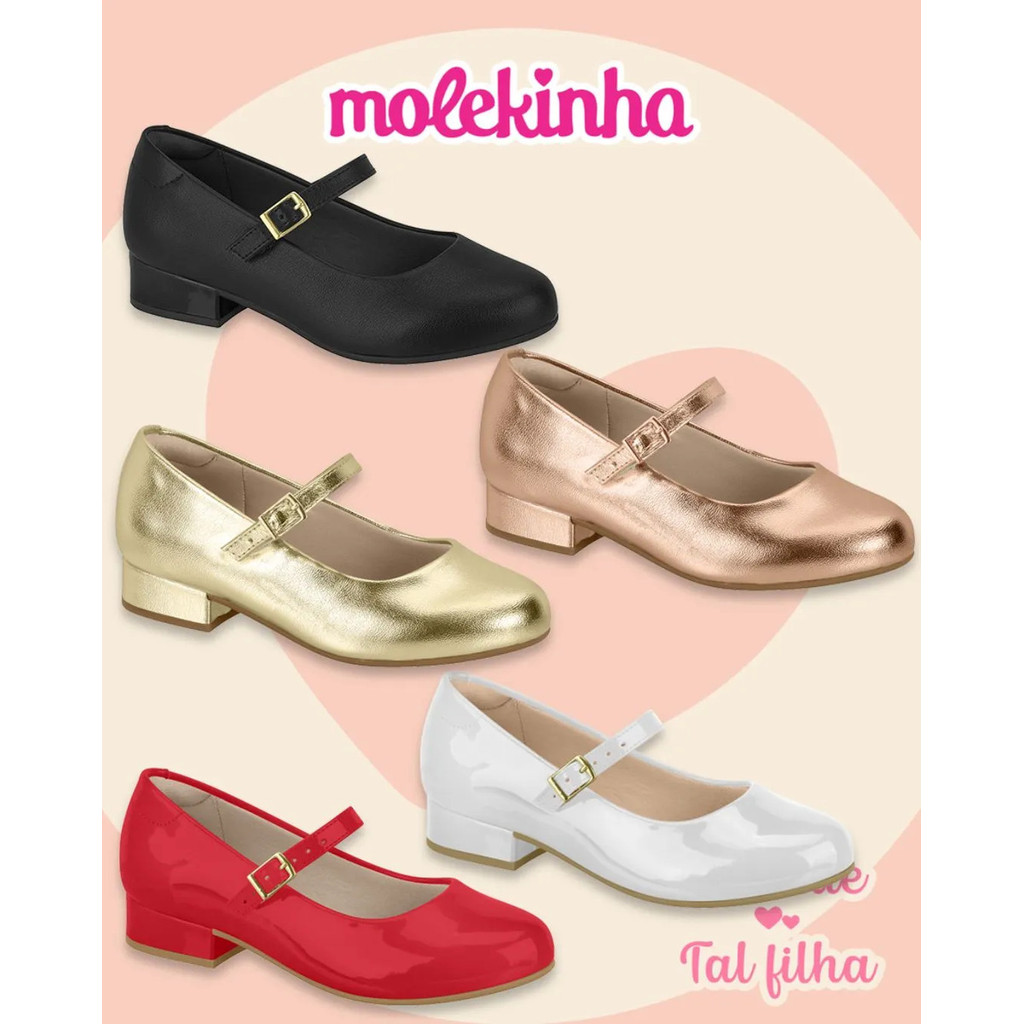 Sapato Boneca Infantil Feminino Molekinha Salto Baixo Social