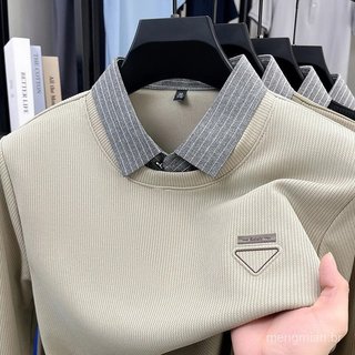 Camisa Polo Masculina de Alta Qualidade com Gola em Cores Contrastantes, Manga Longa, Estampa Exquisita, Nova Coleção de