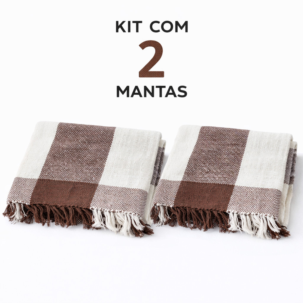 Kit 2 Mantas para Sofá 100% Algodão Premium 210x120 – Protetora Decorativa, Toque Macio, Não Desfia