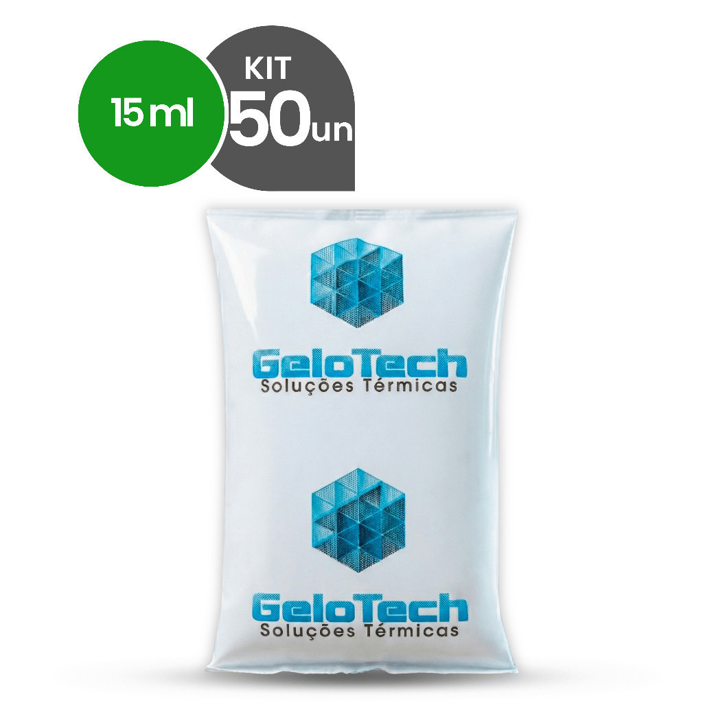 Kit 50 Gelo Reutilizável 15ml Até 8h Gelado Não Molha | GeloTech Flexível Gel Artificial Atóxico
