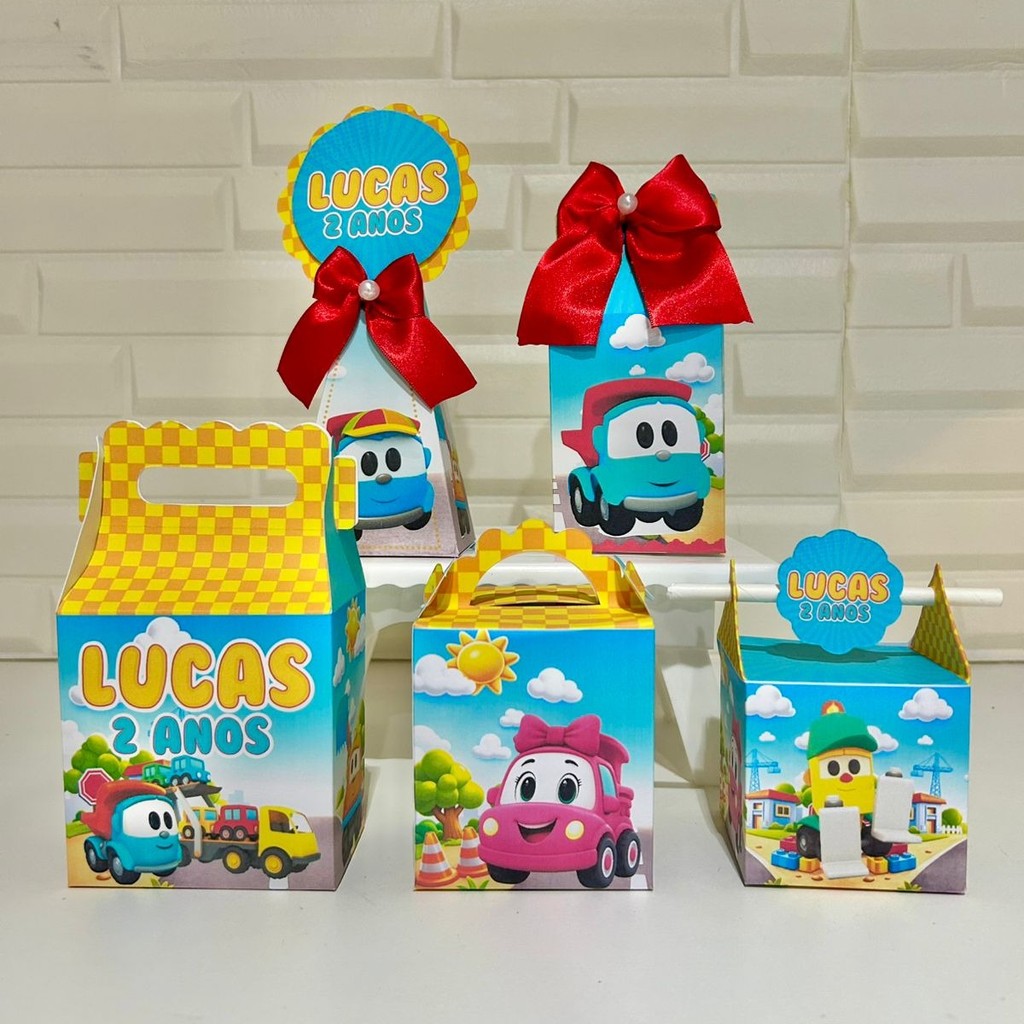 Kit Festa Léo Caminhão Carros /Caixinhas Personalizadas Pegue e Monte Lembrancinhas de Aniversário