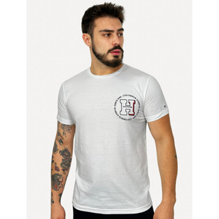 Camiseta Tommy Hilfiger Masculina Columbus H Roundle Logo Branco em Oferta na Shopee