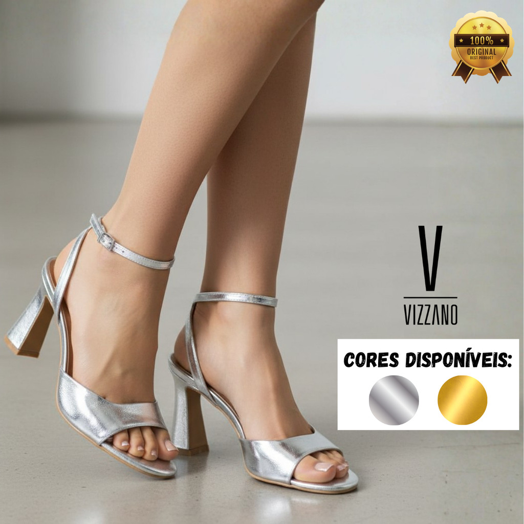 Sandália Vizzano Feminina Salto Taça Casual Moderno Estiloso Metalizada Formal Original