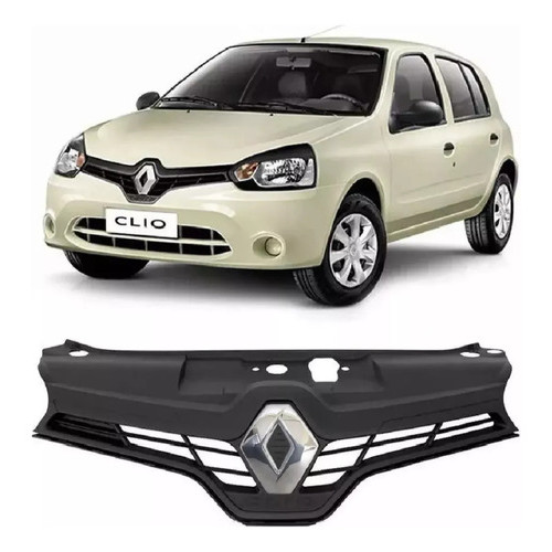 Grade Central Radiador Clio 2013 2014 2015 2016 Com Emblema  - Preta + Emblema
