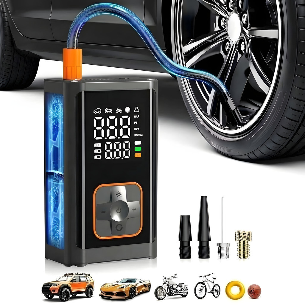 Compressor de Ar Portátil 150PSI Inflador Pneus Carro Moto Bike Digital Sem Fio