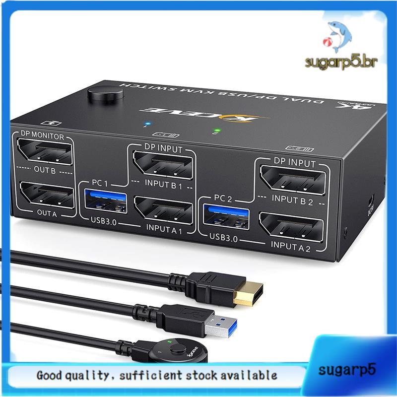 KVM Switch Dual Monitor DisplayPort Peças Sobressalentes Acessórios 4 USB3.0 Para 2 Computadores , 2 Em 2 Saídas DP 1.4