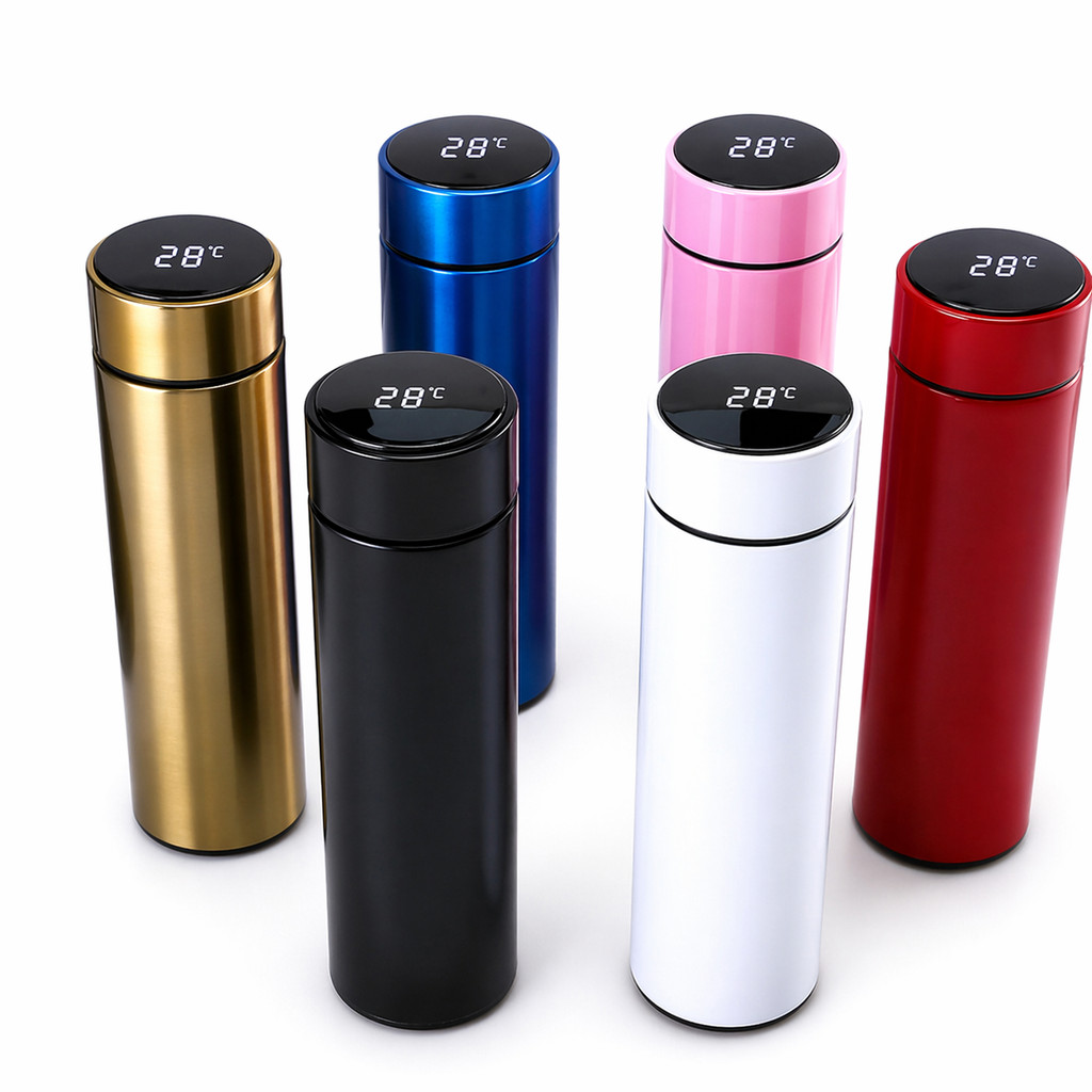Garrafa Térmica Inox 500ml Com Medidor De Temperatura Ideal Para Viagens Escritório