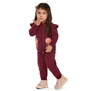 Conjunto Infantil Menina Moletom Flores Elian Bordô em Oferta na Shopee
