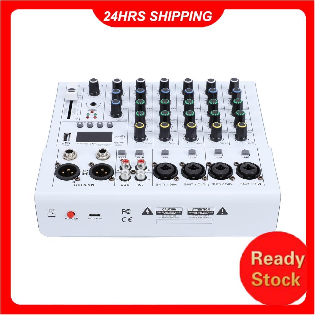 pethome-BR Mini mixer de som de 6 canais controlador de DJ com BT MP3 Player 48V Phantom Power Amplificador de guitarra