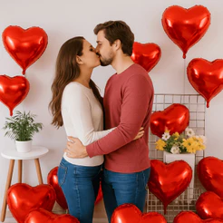 Kit 10 Balões Coração Vermelho Metalizado 45cm – Decoração Romântica Festa Namorados Casamento