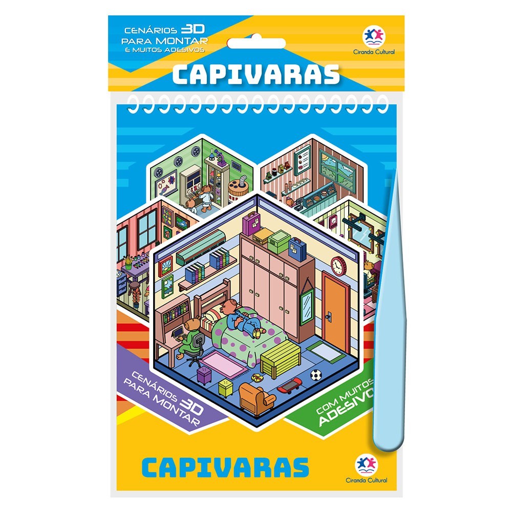 Livro Cenário 3D Adesivos em Miniatura Capivaras